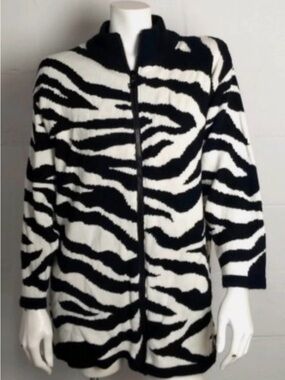 Vintage Diane Von Furstenberg Zebra Print Zip Front Sweater, Size Medium